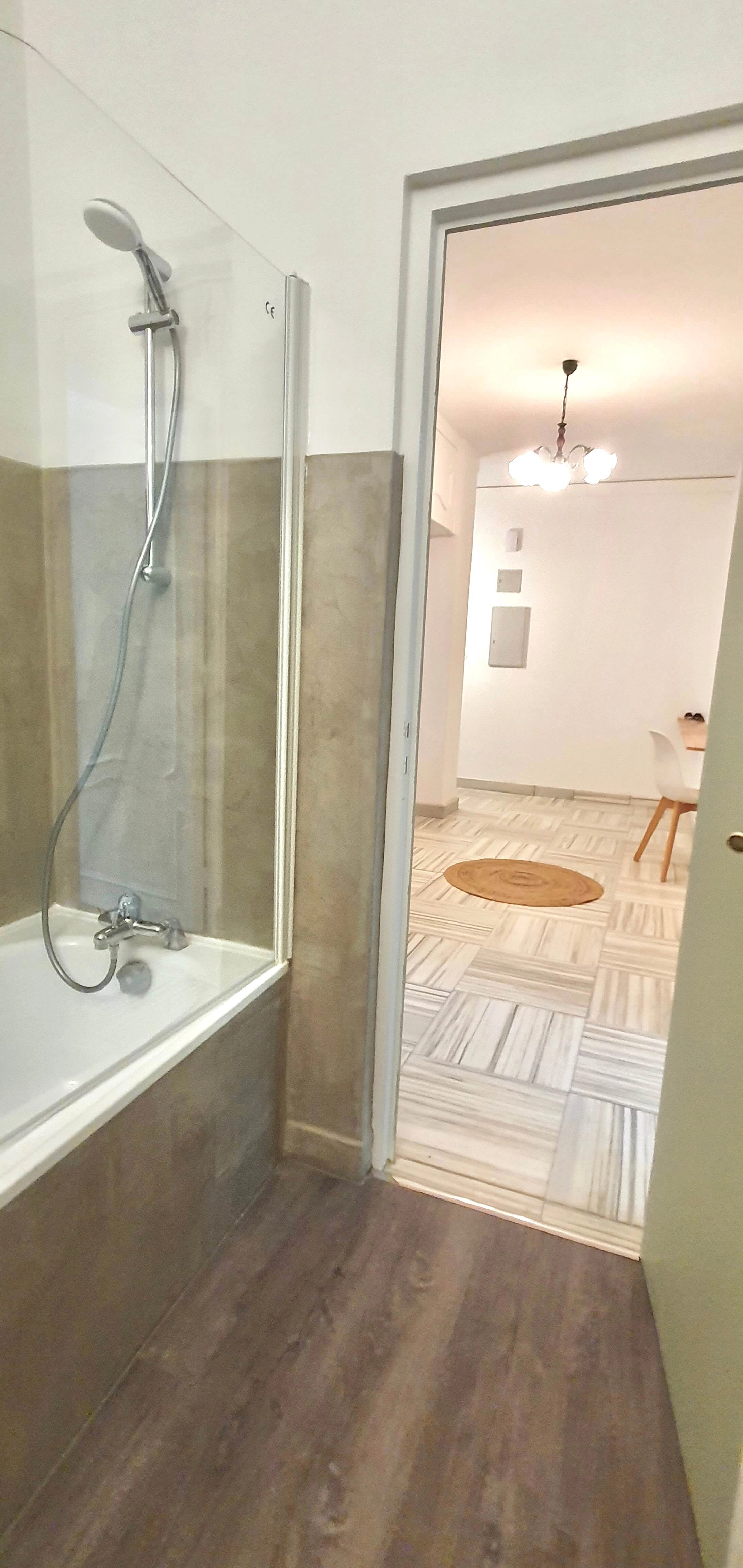 baignoire conservée, hall d'entrée, béton ciré hydrofuge, rénovation de salle de bain baignoire conservée, hall d'entrée, béton ciré hydrofuge, rénovation de salle de bain