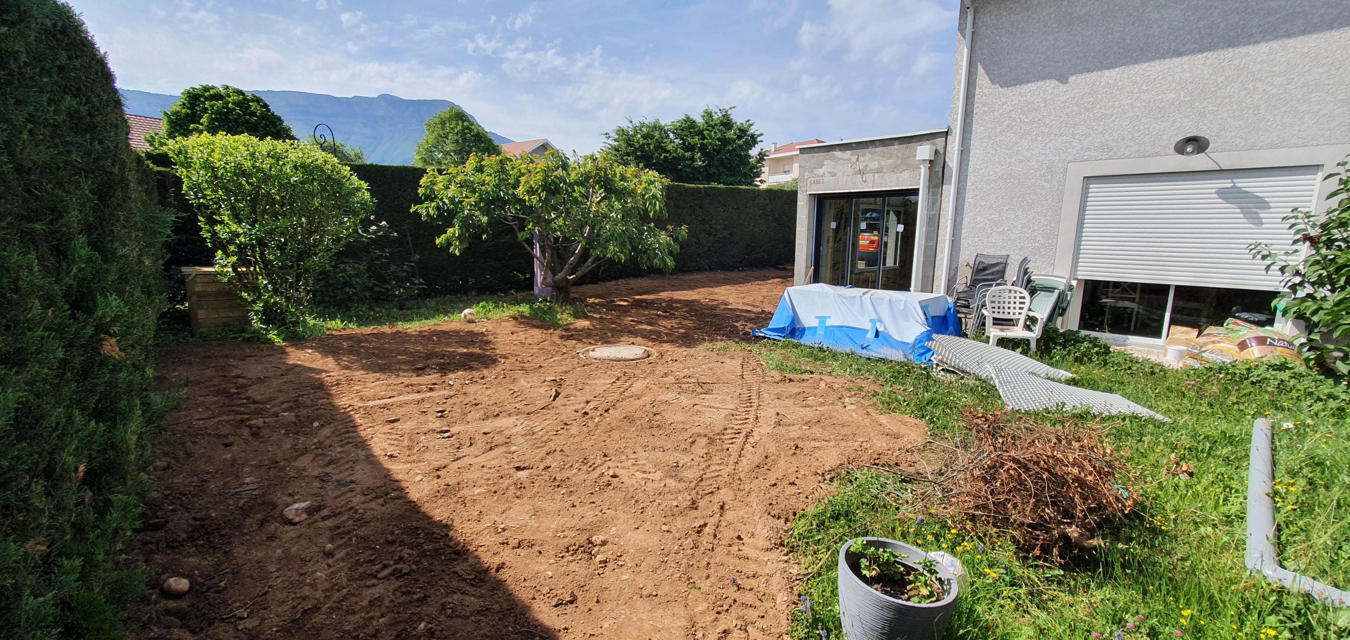 installation puit perdu récupération eaux de pluies extension champagnier double vasque et douche de cette nouvelle salle de bain à champagnier