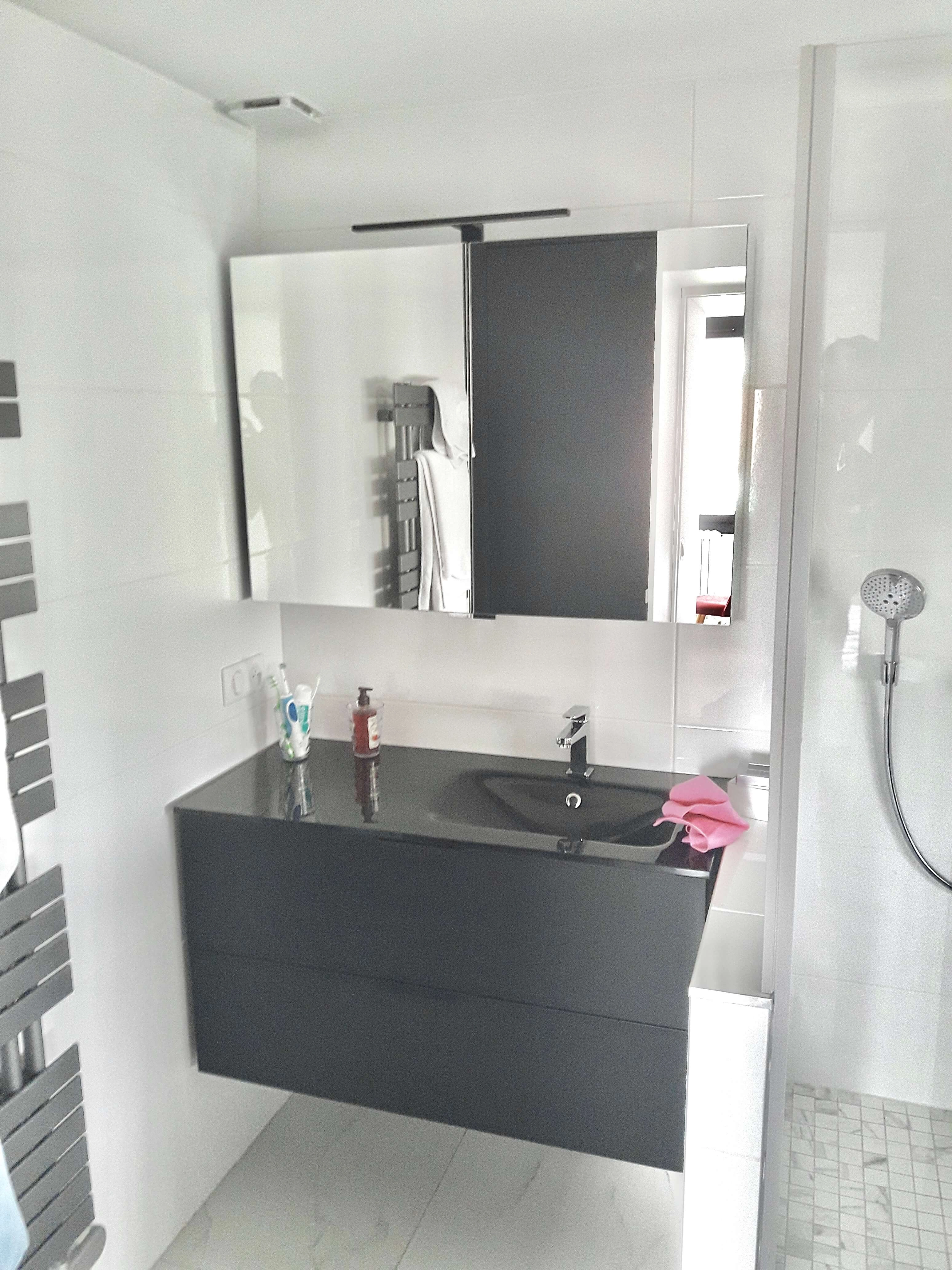 paroi fixe, douche, vasque