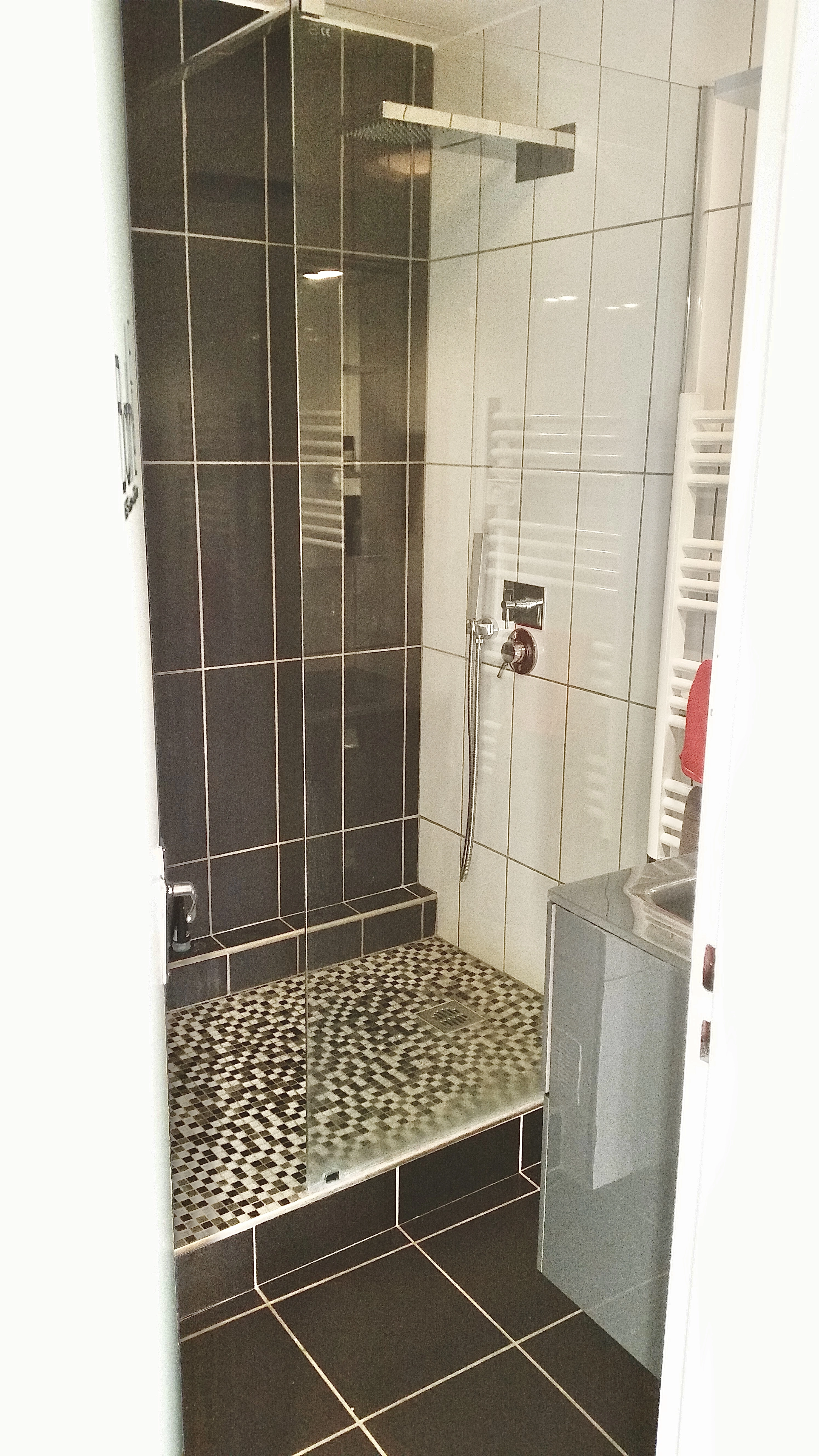 sol douche, mosaique, robinetterie, rénovation sol douche, mosaique, robinetterie, rénovation