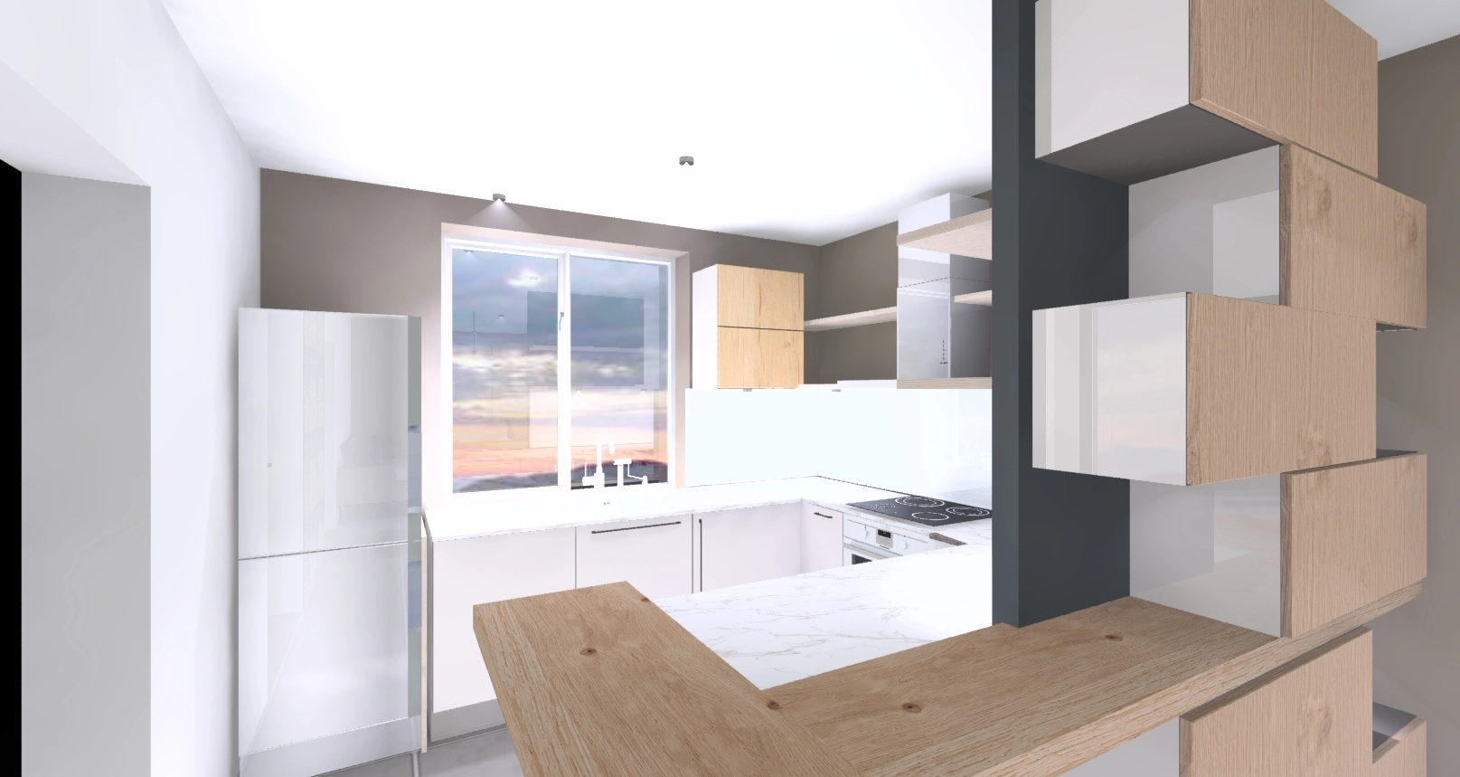 vue 3D, cuisine, perspective, rénovation chambéry