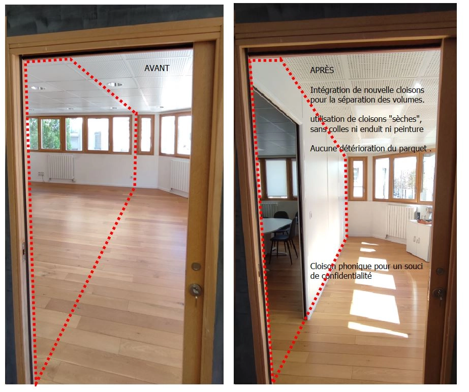 pose cloison faux-plafond existant non détérioré nouvel agencement espace etude notaire Grenoble pose cloison faux-plafond existant non détérioré nouvel agencement espace etude notaire Grenoble