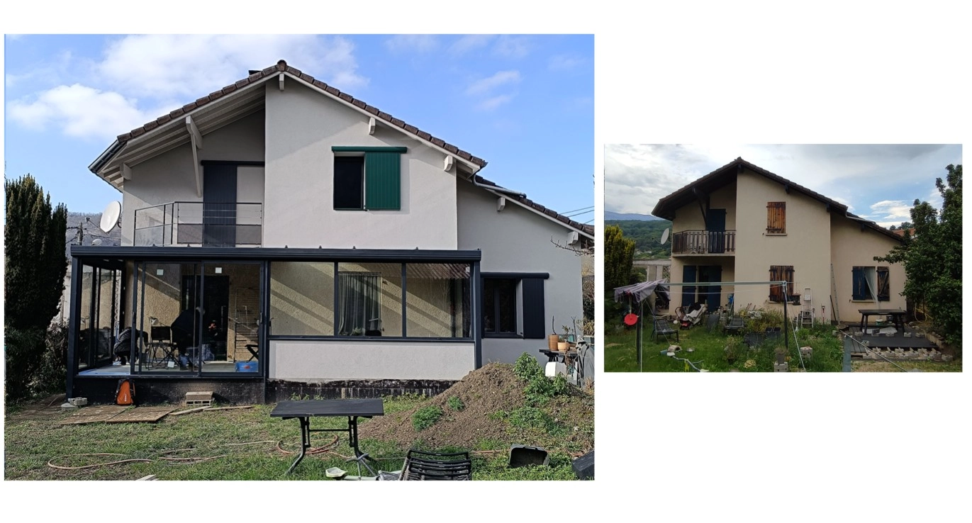 villa;jarrie;création de veranda;façade;ITE;volets coullissants villa;jarrie;création de veranda;façade;ITE;volets coullissants